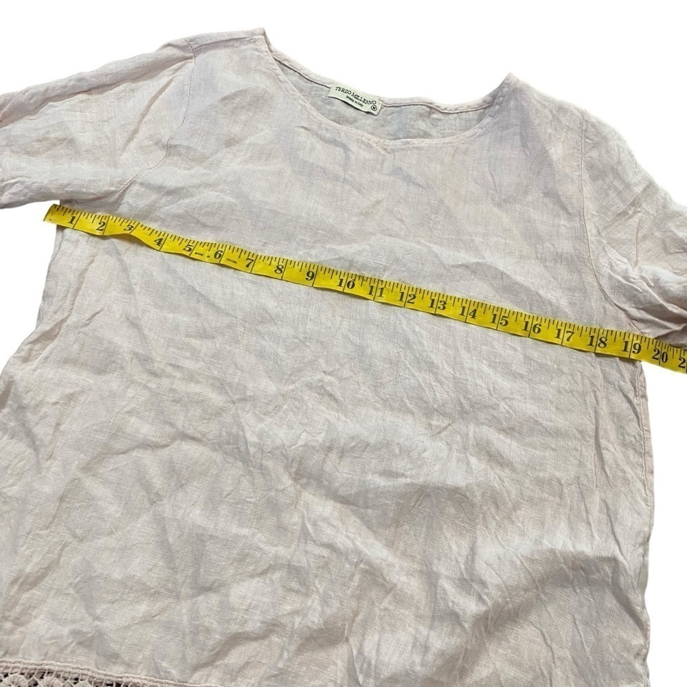Terzo Millennio Cream Lagenlook Linen Crochet Hem Short Sleeve Blouse Top Size M - Picture 6 of 7